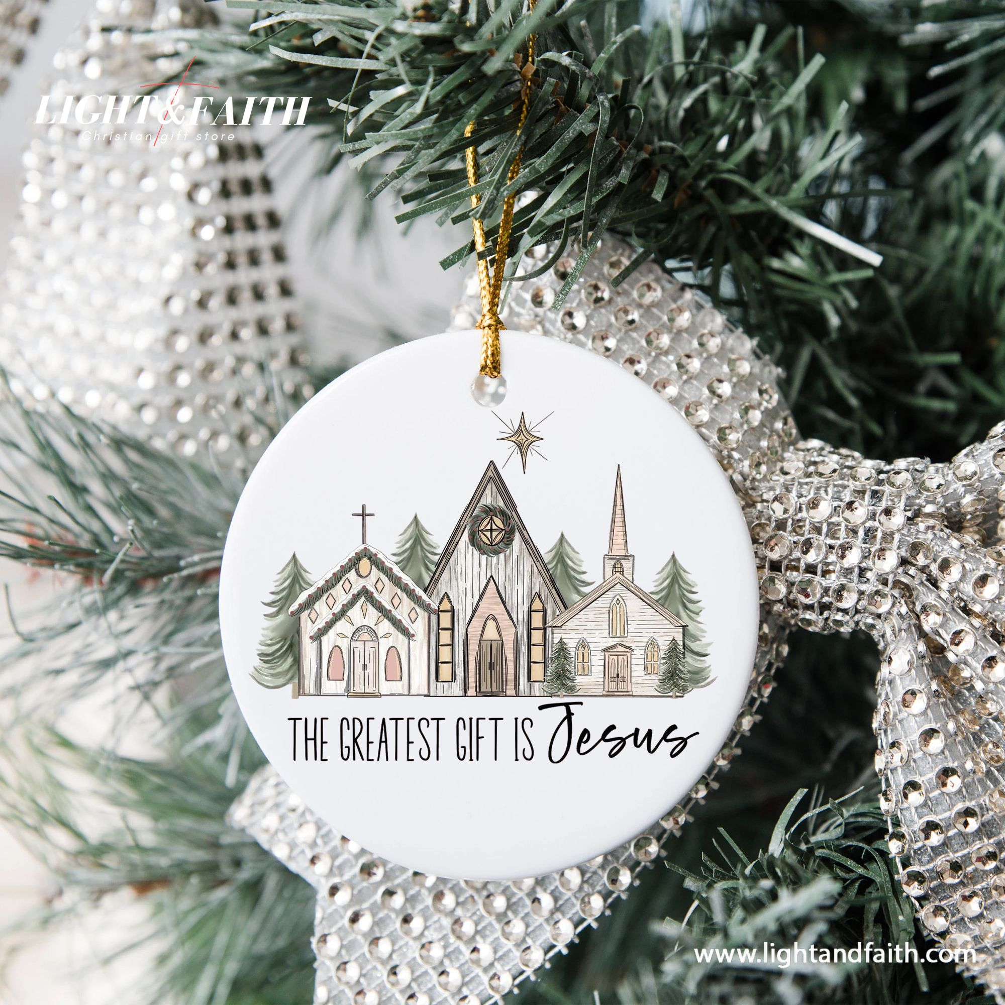 Christian Church Christmas Ornament, The Greatest Gift is Jesus, Religious Holiday Decoration, Christian Xmas Tree Decor DCLAF44
